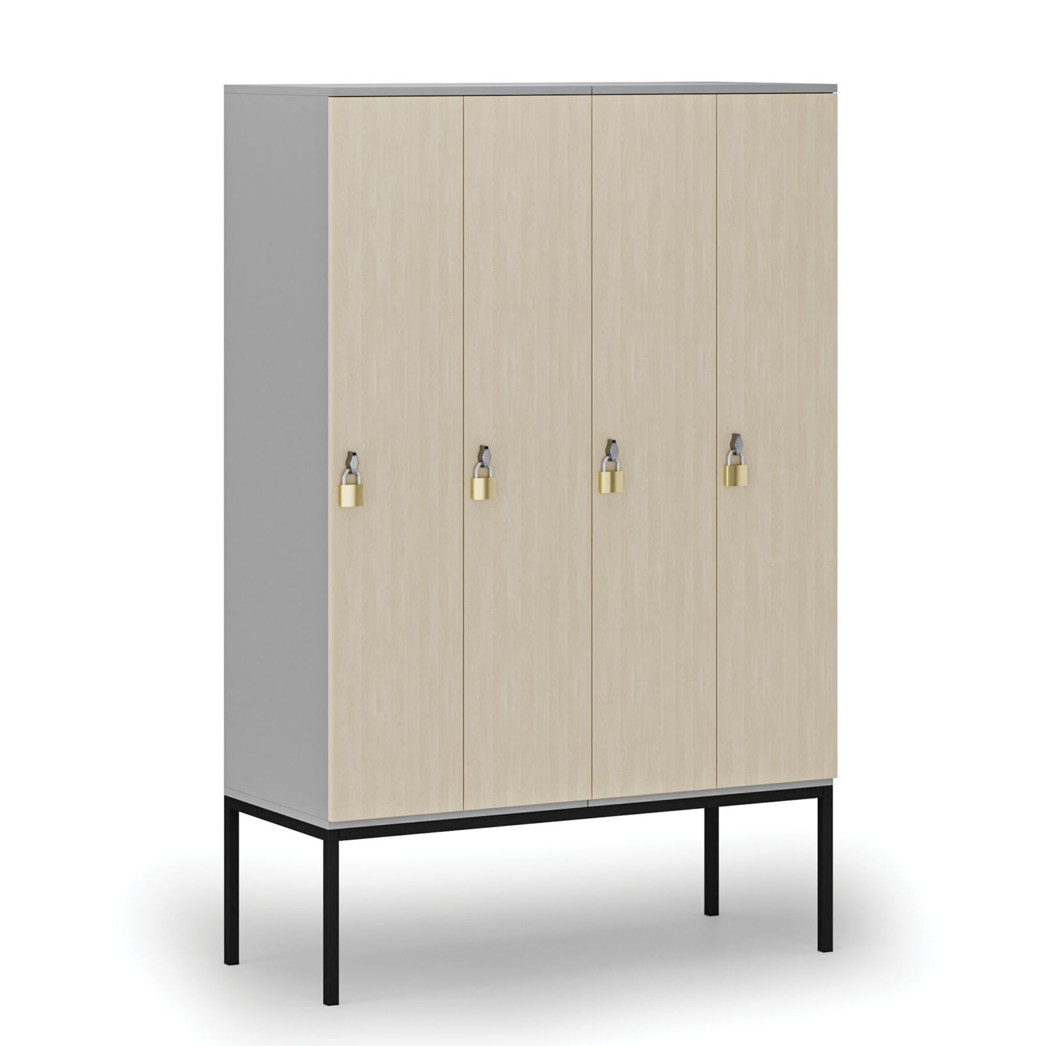 Drewniana szafa ubraniowa S4 z podstawą, 4-drzwiowa, 1871 x 1200 x 500 mm, demontaż, zamek obrotowy