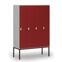 Drewniana szafa ubraniowa S4 z podstawą, 4-drzwiowa, 1871 x 1200 x 500 mm, demontaż, zamek obrotowy, szary/czerwony