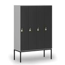 Drewniana szafa ubraniowa S4 z podstawą, 4-drzwiowa, 1871 x 1200 x 500 mm, demontaż, zamek obrotowy, szary/grafitowy