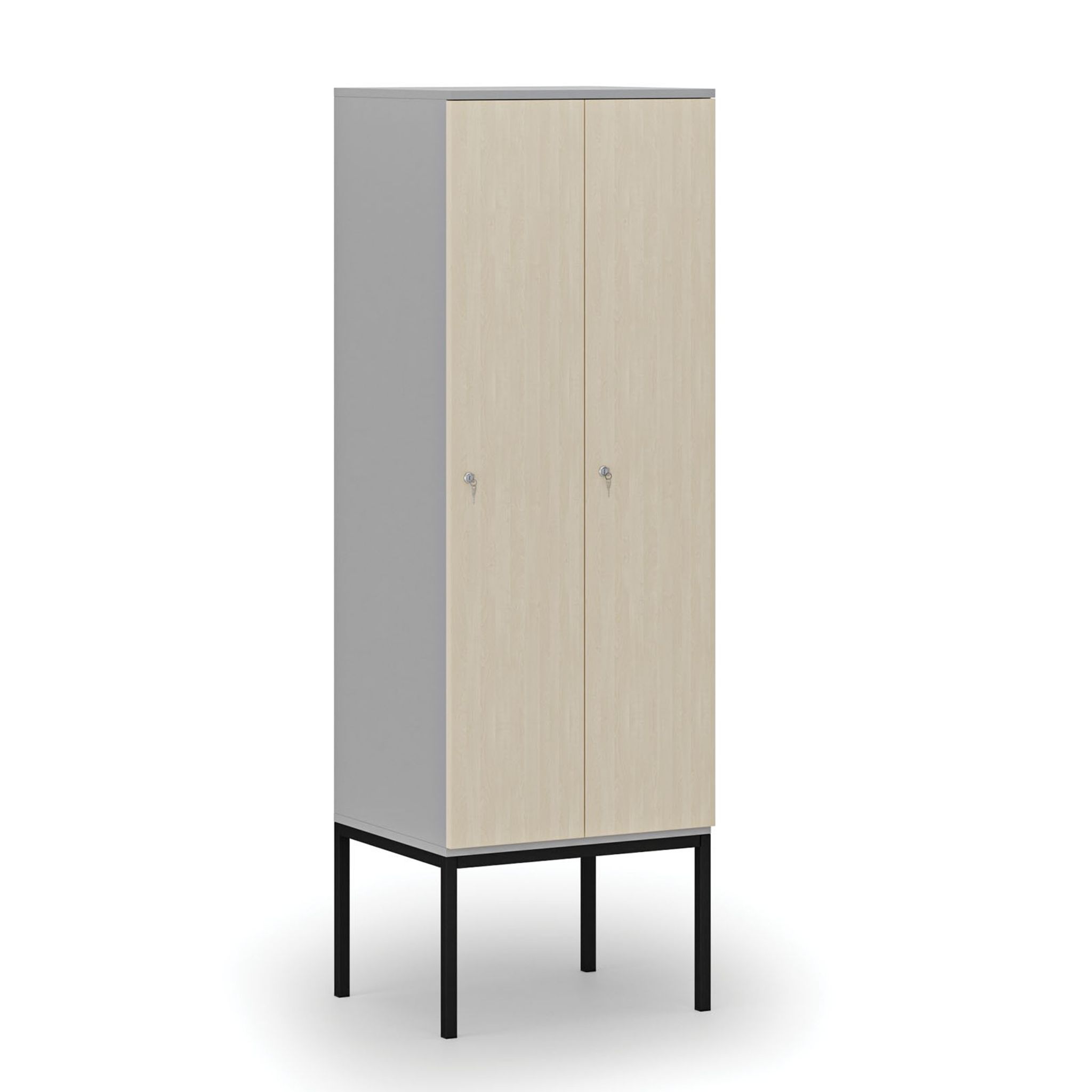 Drewniana szafa ubraniowa z podstawą, 2-drzwiowa, 1871 x 600 x 500 mm, demontaż, zamek cylindryczny