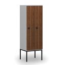 Drewniana szafa ubraniowa z podstawą, 2-drzwiowa, 1871 x 600 x 500 mm, demontaż, zamek RFID, szary/orzech