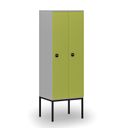 Drewniana szafa ubraniowa z podstawą, 2-drzwiowa, 1871 x 600 x 500 mm, demontaż, zamek RFID, szary/zielony
