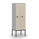 Drewniana szafa ubraniowa z podstawą, 2-drzwiowa, 1871 x 600 x 500 mm, zamek RFID, szary/brzoza