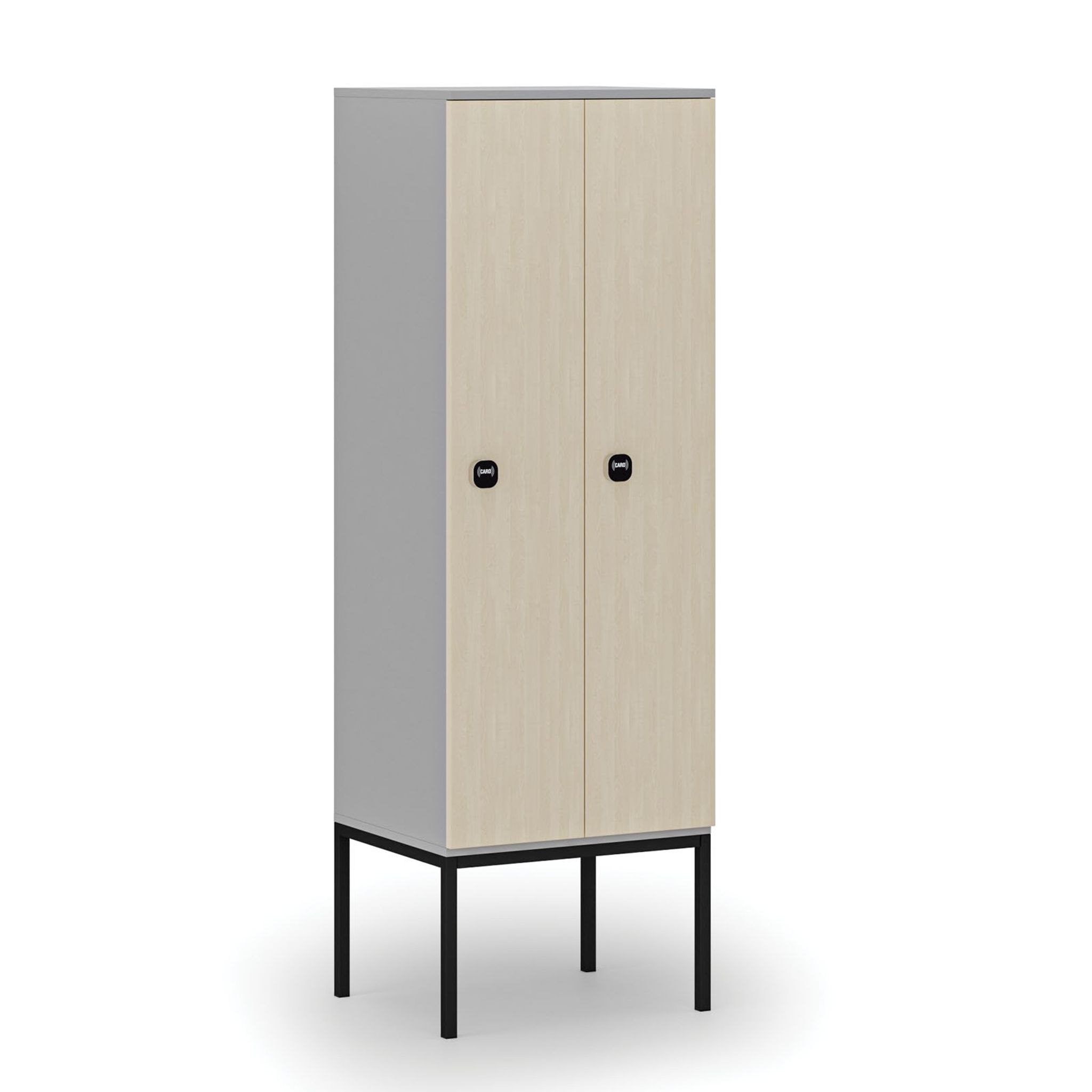Drewniana szafa ubraniowa z podstawą, 2-drzwiowa, 1871 x 600 x 500 mm, zamek RFID