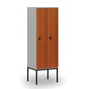 Drewniana szafa ubraniowa z podstawą, 2-drzwiowa, 1871 x 600 x 500 mm, zamek RFID, szary/czereśnia