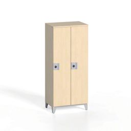 Drewniana szafka ubraniowa, 2-drzwiowa, 1400 x 600 x 400 mm, zamek obrotowy, brzoza