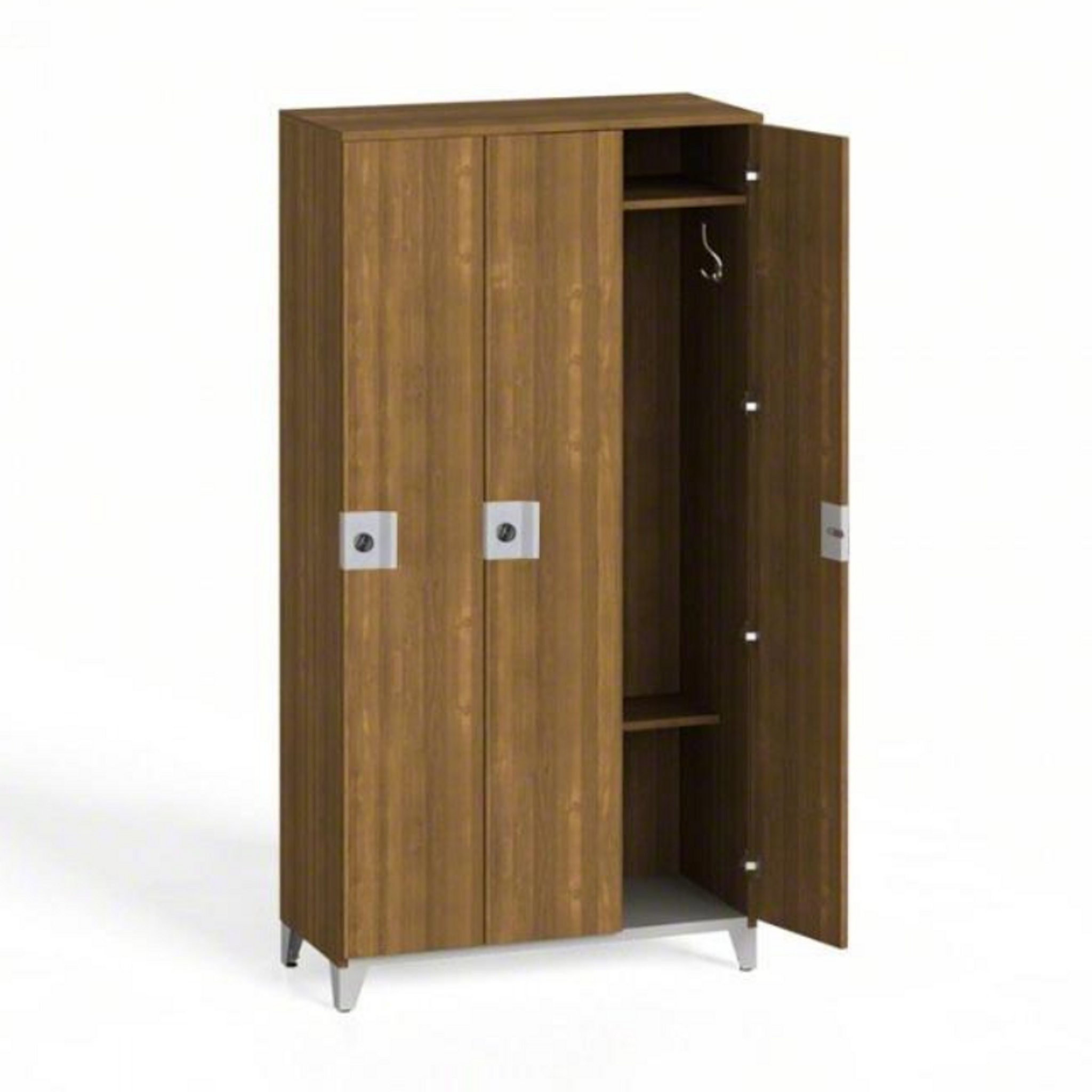 Drewniana szafka ubraniowa na nogach, 3-drzwiowa, 1750 x 900 x 400 mm, demontaż, zamek obrotowy
