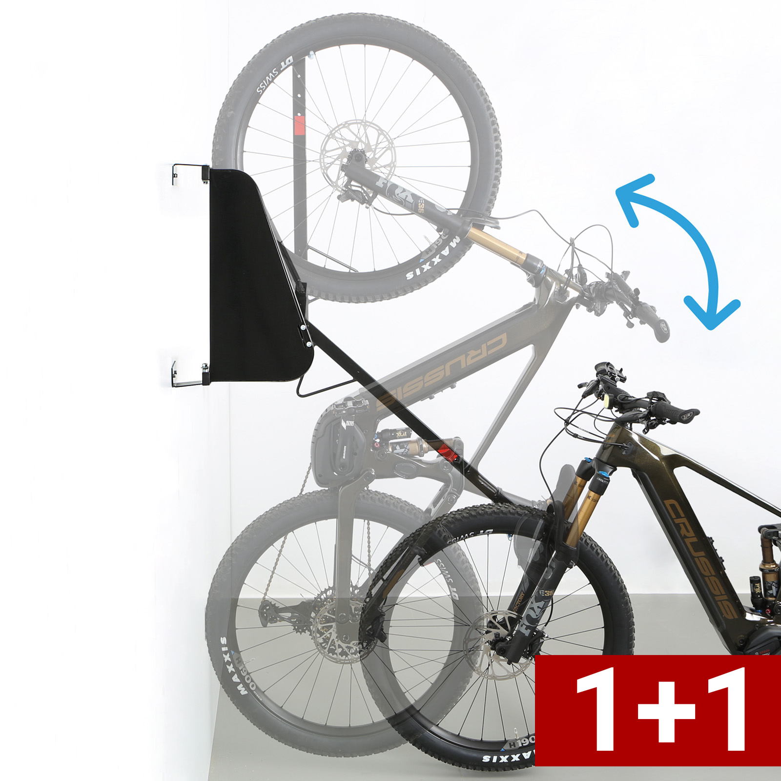 Fotografia produktu: Držiak na elektrobicykle pre jednoduché zdvihnutie 1+1 ZADARMO, oplechované boky, otočný