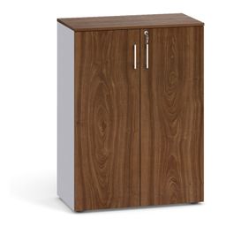 Dvojdverová kancelárska skriňa PRIMO 2023, 800 x 420 x 1087 mm, sivá / orech