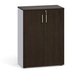 Dvojdverová kancelárska skriňa PRIMO 2023, 800 x 420 x 1087 mm, sivá / wenge