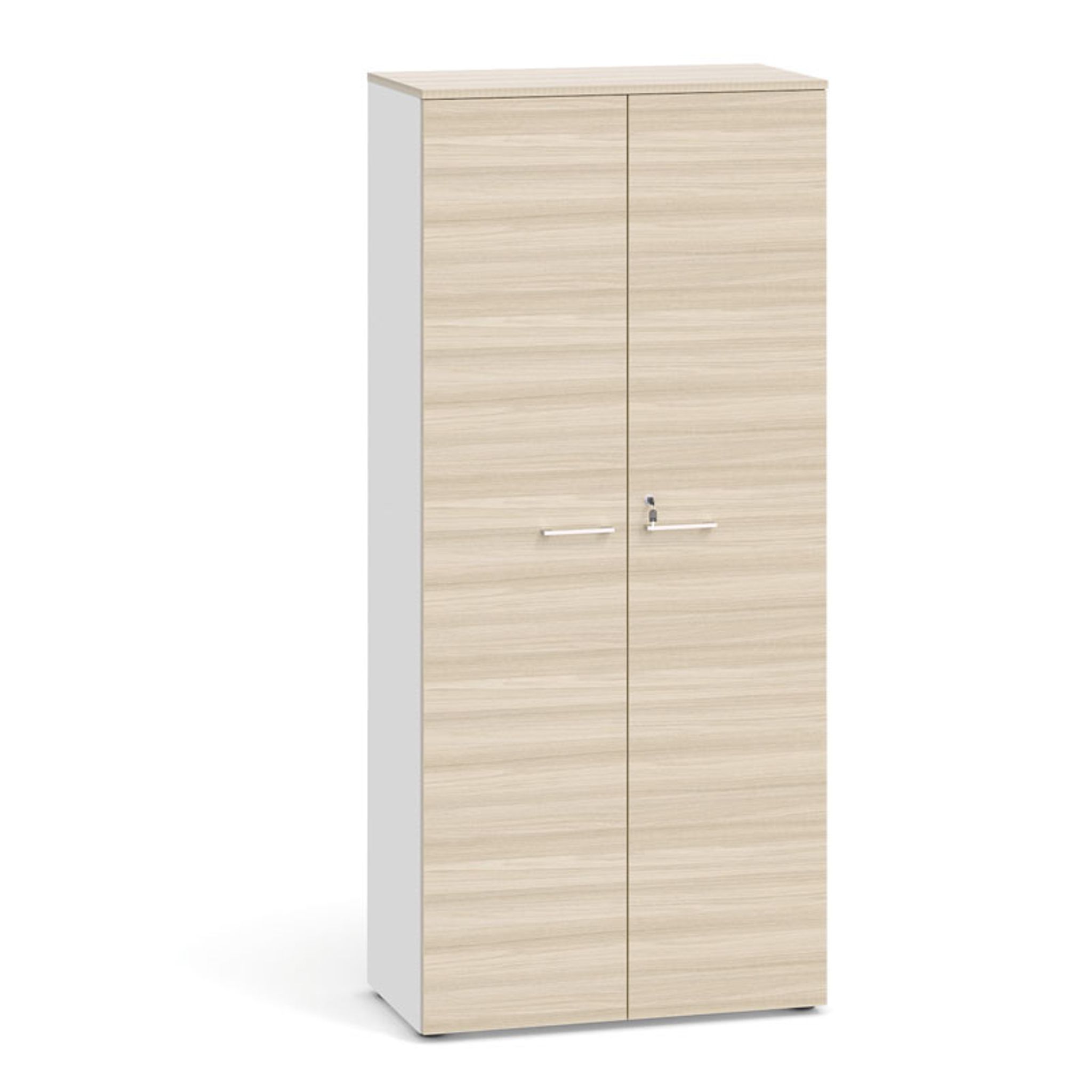 Dvojdverová kancelárska skriňa PRIMO 2023, 800 x 420 x 1781 mm, biela/dub prírodná