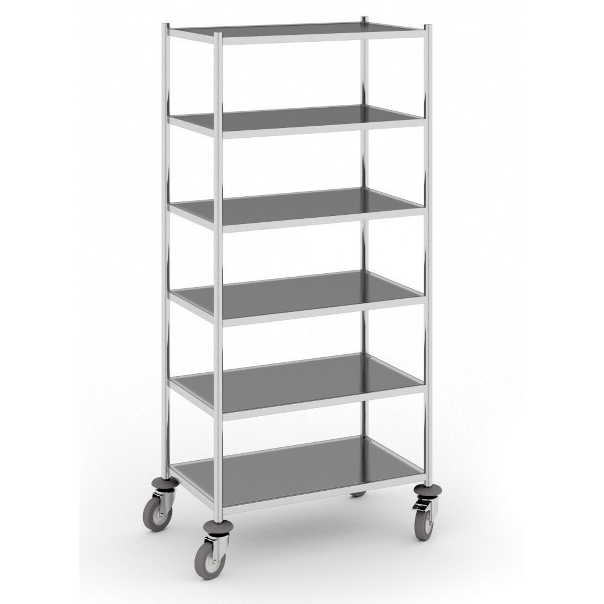 Edelstahl-Etagenwagen ohne Griff, 6 Böden, 705x405x1425 mm