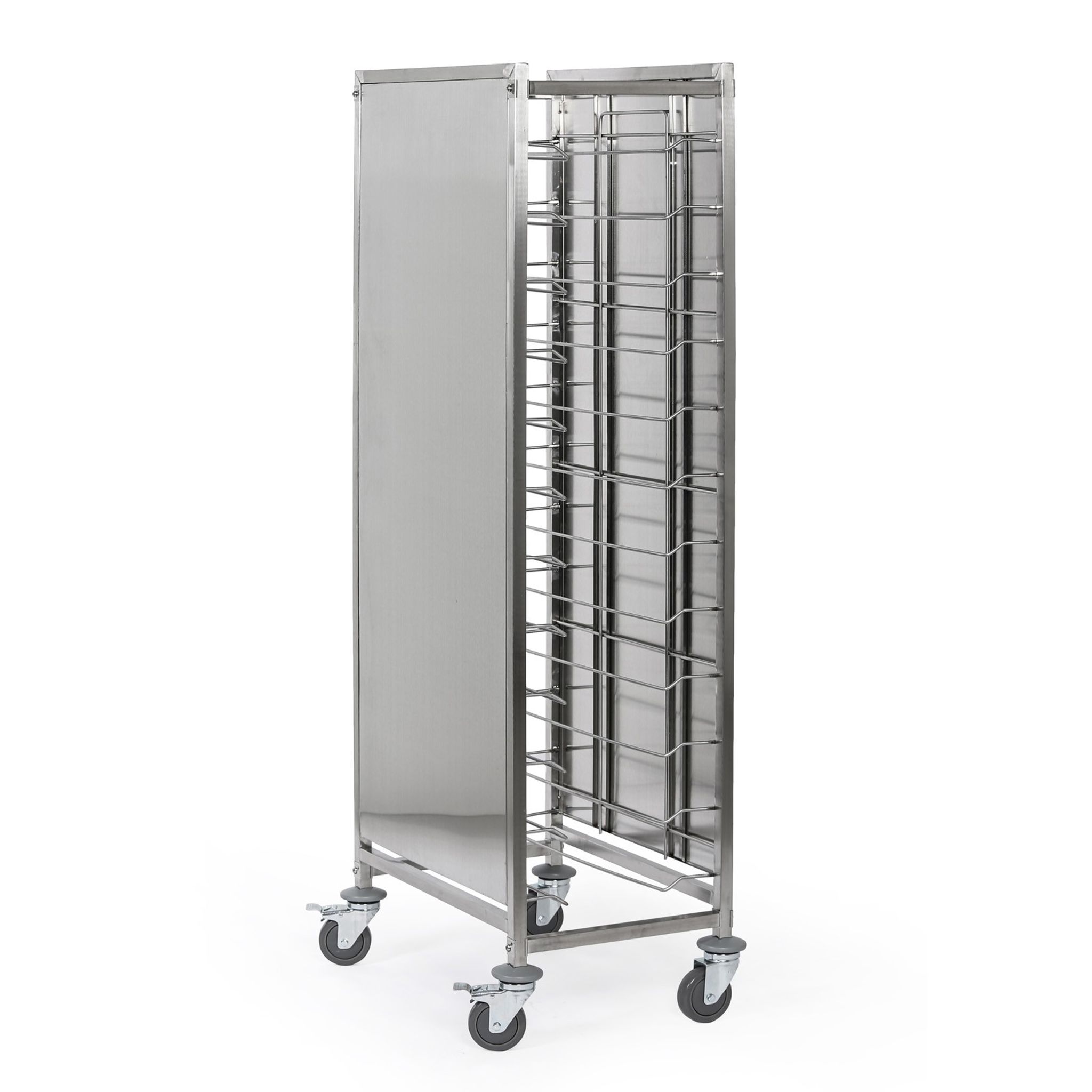 Edelstahl-Tablettwagen mit Seitenwänden, 12 Ebenen, 1720 x 429 x 650 mm