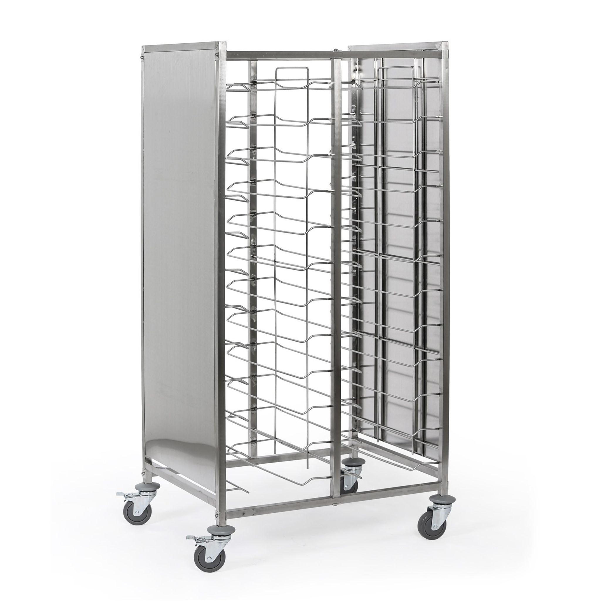 Edelstahl-Tablettwagen mit Seitenwänden, zweireihig, 12 Ebenen, 1720 x 833 x 650 mm