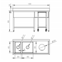 Edelstahl-Waschtisch, 2 Spülbecken, Abfallöffnung, 1500 x 610 x 850 mm