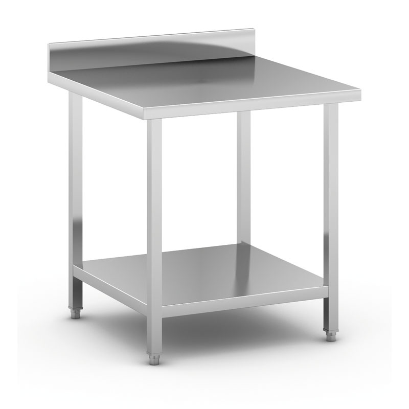 B2B Partner Edelstahl-Werkbank mit Ablage und Zaun , 800 x 800 x 850 mm
