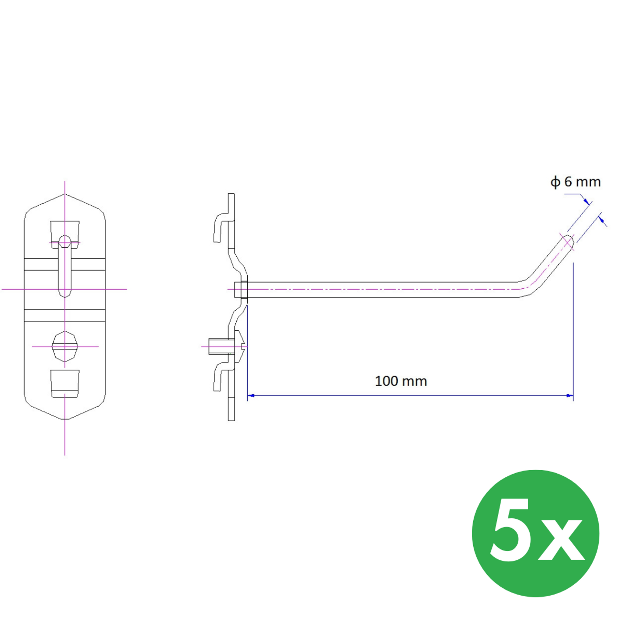 Einfacher Haken - gebogen - Werkzeughalter für EUROPERFO-Platten