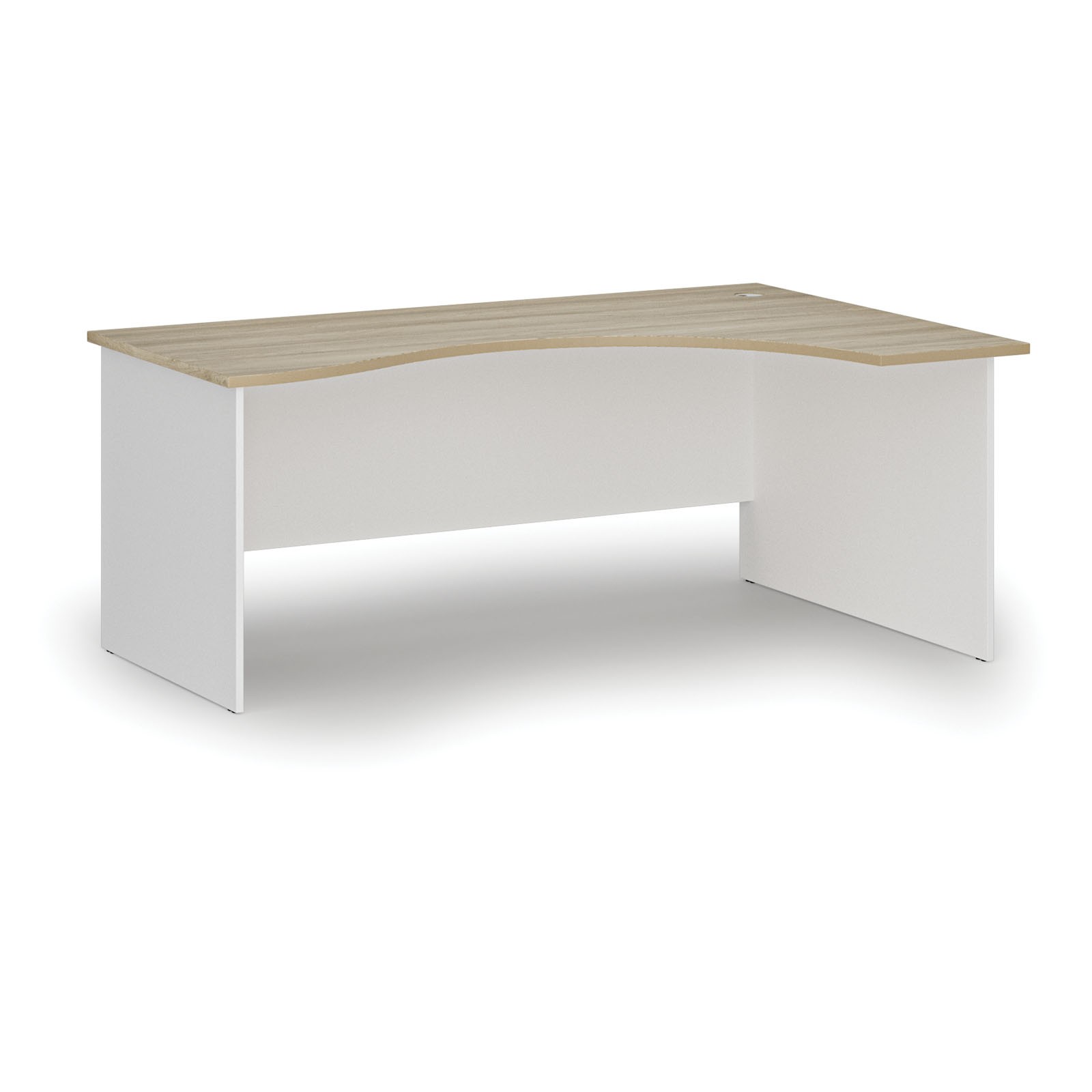 Fotografia produktu: Ergonomický kancelársky písací stôl PRIMO WHITE, 180x120 cm, pravý, biela/dub prírodný