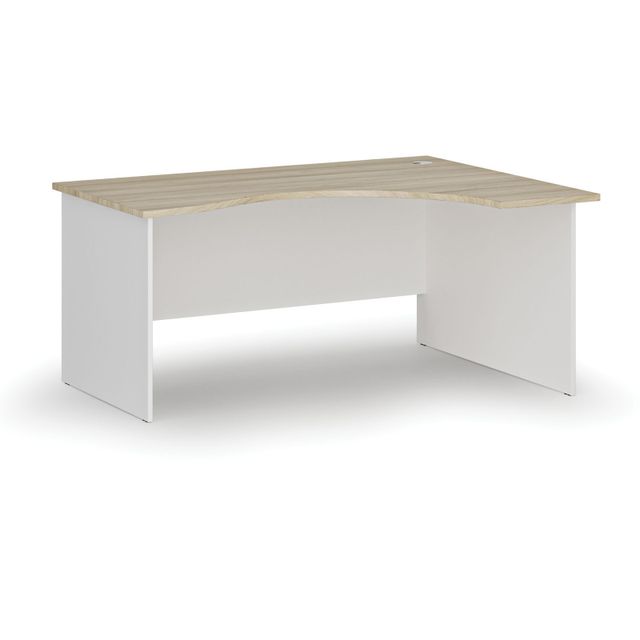 Ergonomický kancelářský pracovní stůl PRIMO WHITE, 1600 x 1200 mm, pravý, bílá/dub přírodní