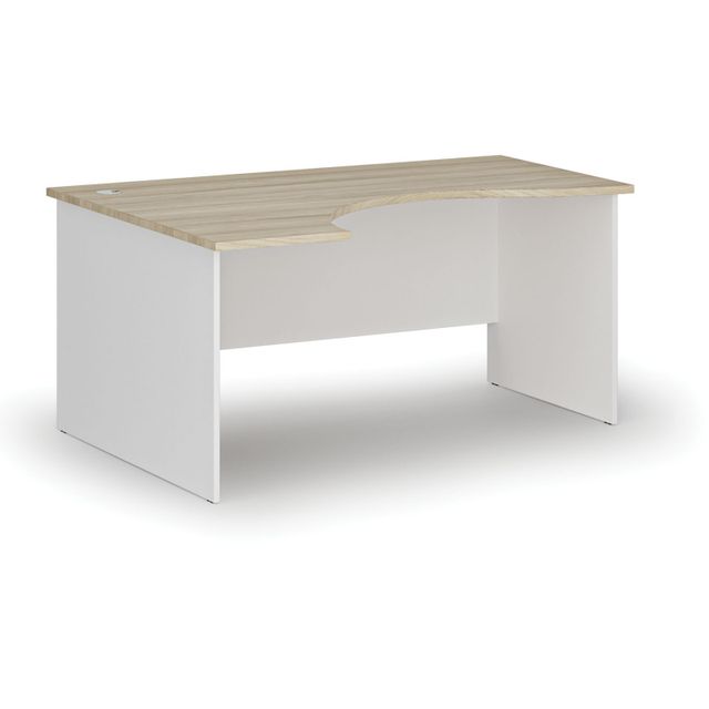 Ergonomický kancelársky pracovný stôl PRIMO WHITE, 1600 x 1200 mm, ľavý, biela/dub prírodný