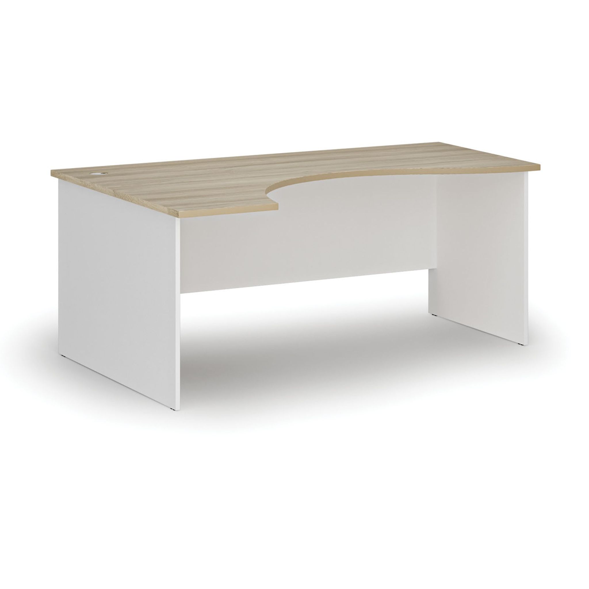 Ergonomický kancelársky pracovný stôl PRIMO WHITE, 1800 x 1200 mm, ľavý, biela/dub prírodný