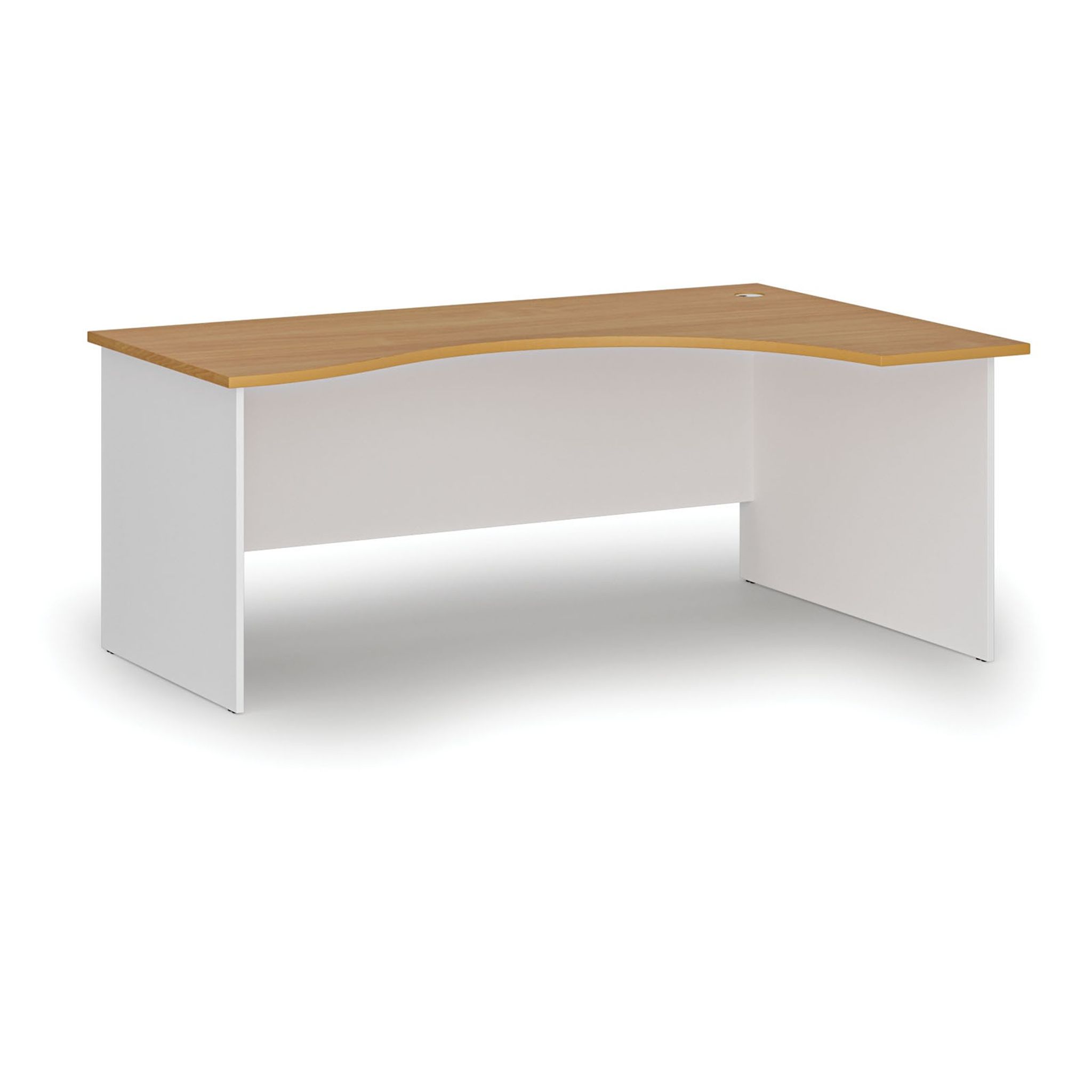 Ergonomický kancelársky pracovný stôl PRIMO WHITE, 1800 x 1200 mm, pravý, biela/buk