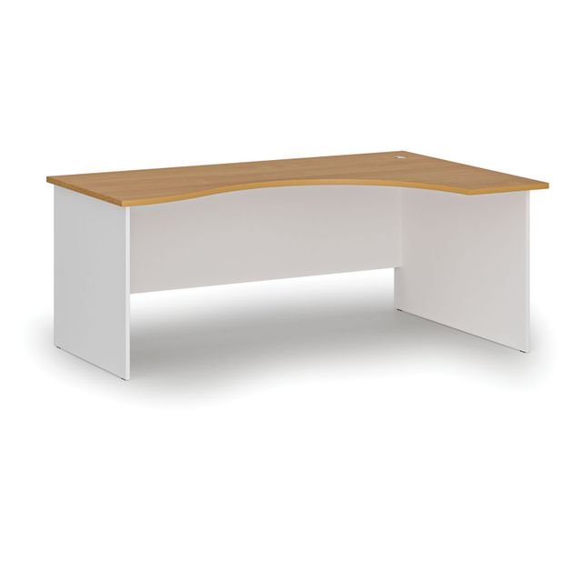 Ergonomický kancelársky pracovný stôl PRIMO WHITE, 1800 x 1200 mm, pravý, biela/buk