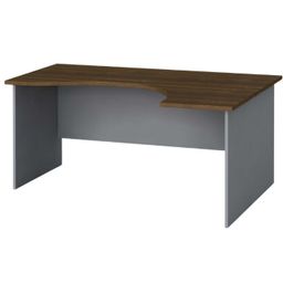 Ergonomický kancelářský psací stůl PRIMO FLEXI, 160x120 cm, pravý, šedá/ořech