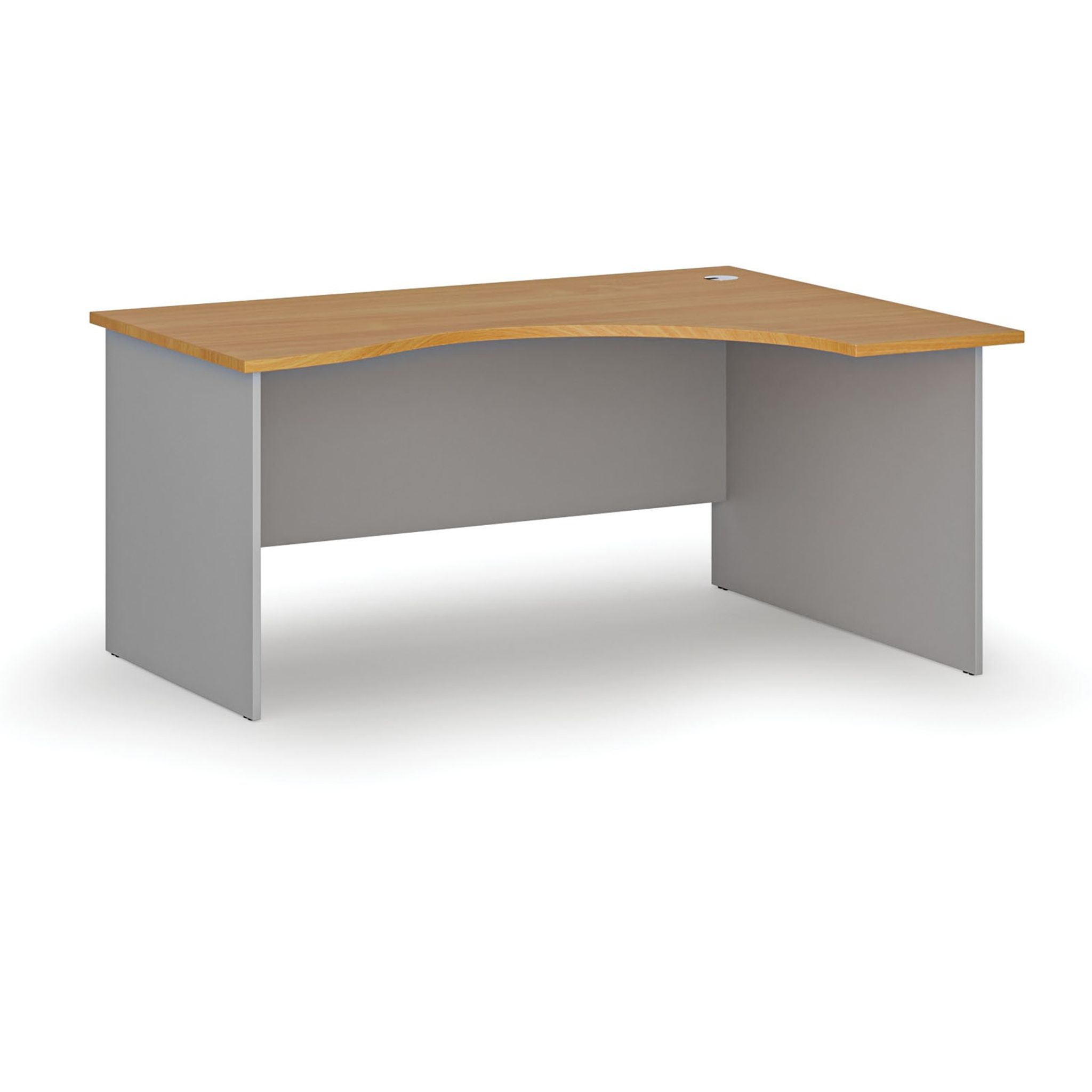 Ergonomický kancelářský psací stůl PRIMO GRAY, 160x120 cm, pravý, šedá/buk