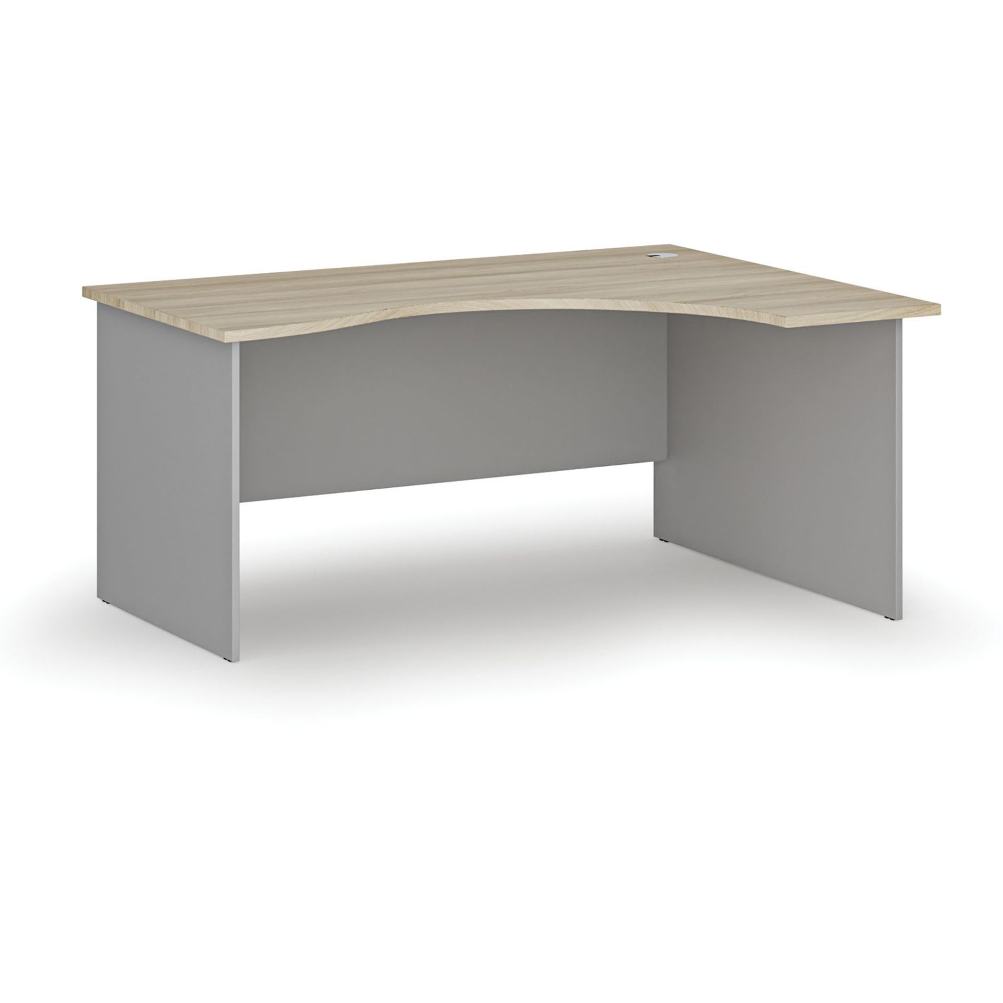 Ergonomický kancelářský psací stůl PRIMO GRAY, 160x120 cm, pravý, šedá/dub přírodní