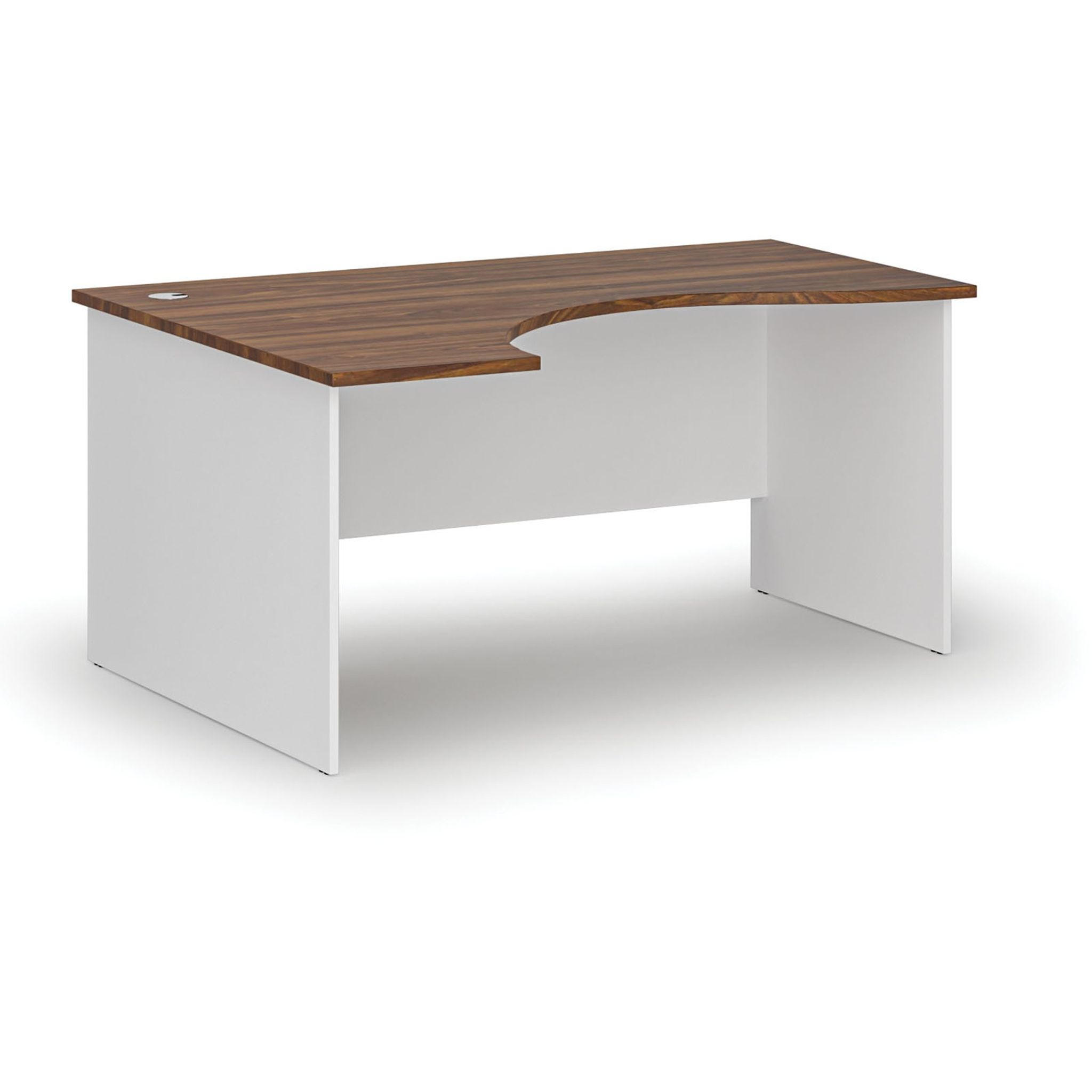 Ergonomický kancelářský psací stůl PRIMO WHITE, 160x120 cm, levý, bílá/ořech