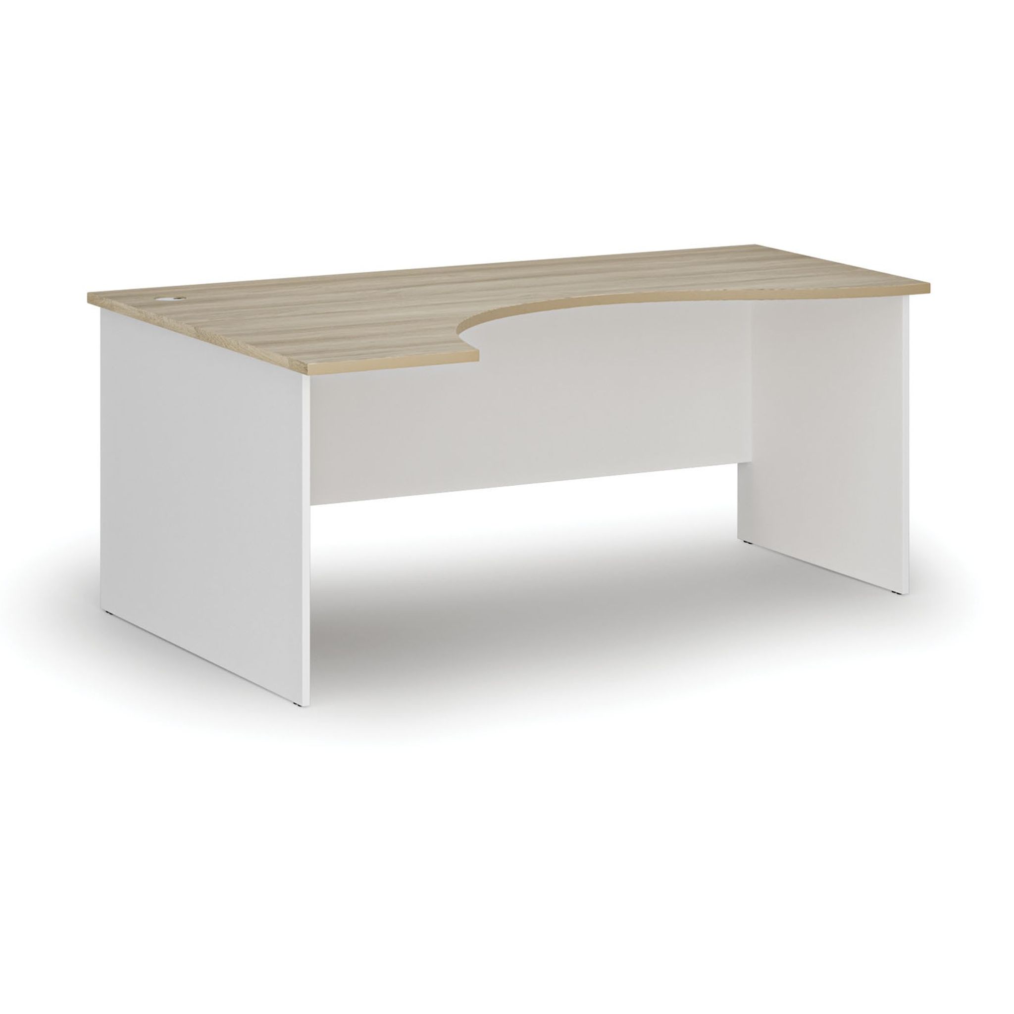 Ergonomický kancelářský psací stůl PRIMO WHITE, 180x120 cm, levý, bílá/dub přírodní