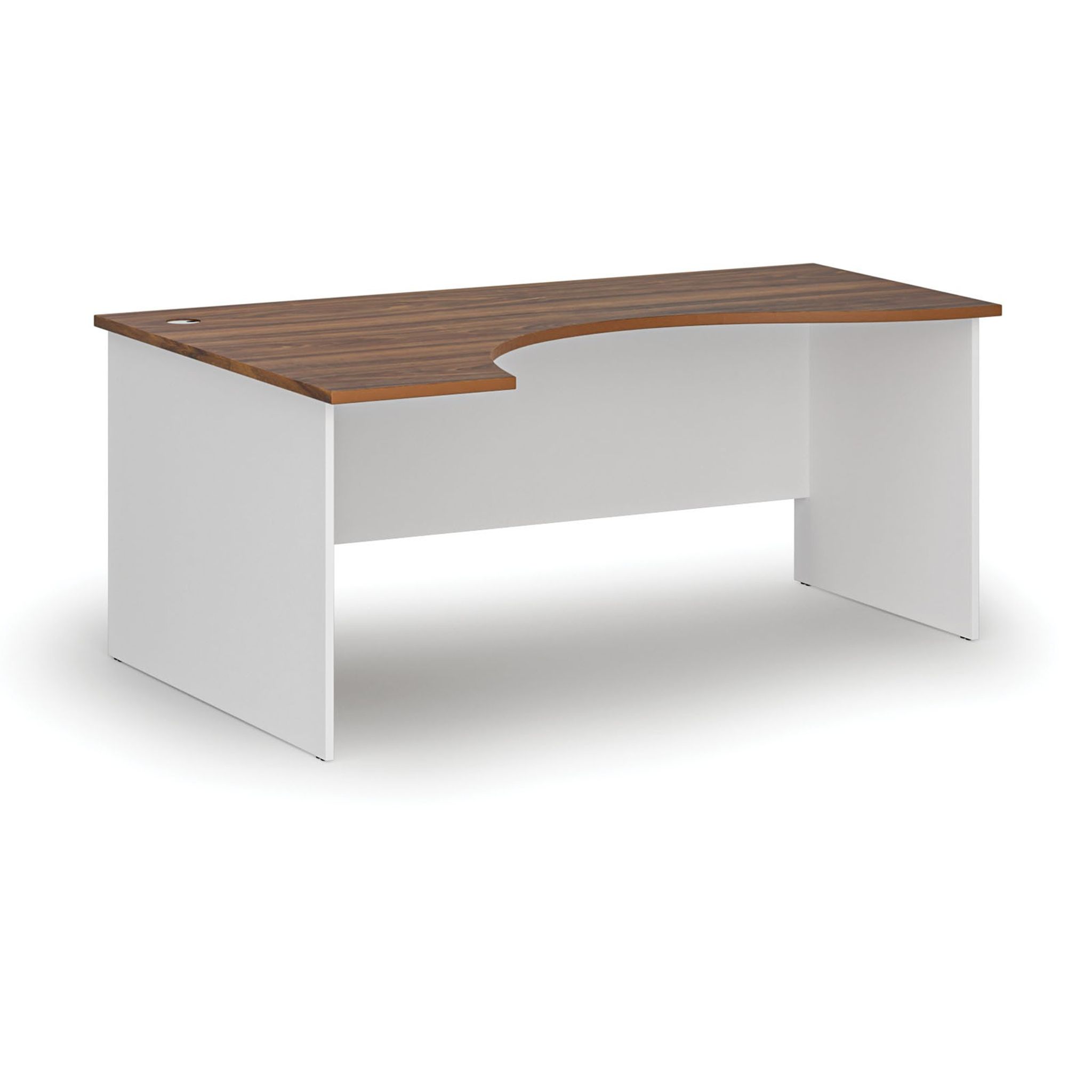 Ergonomický kancelářský psací stůl PRIMO WHITE, 180x120 cm, levý, bílá/ořech