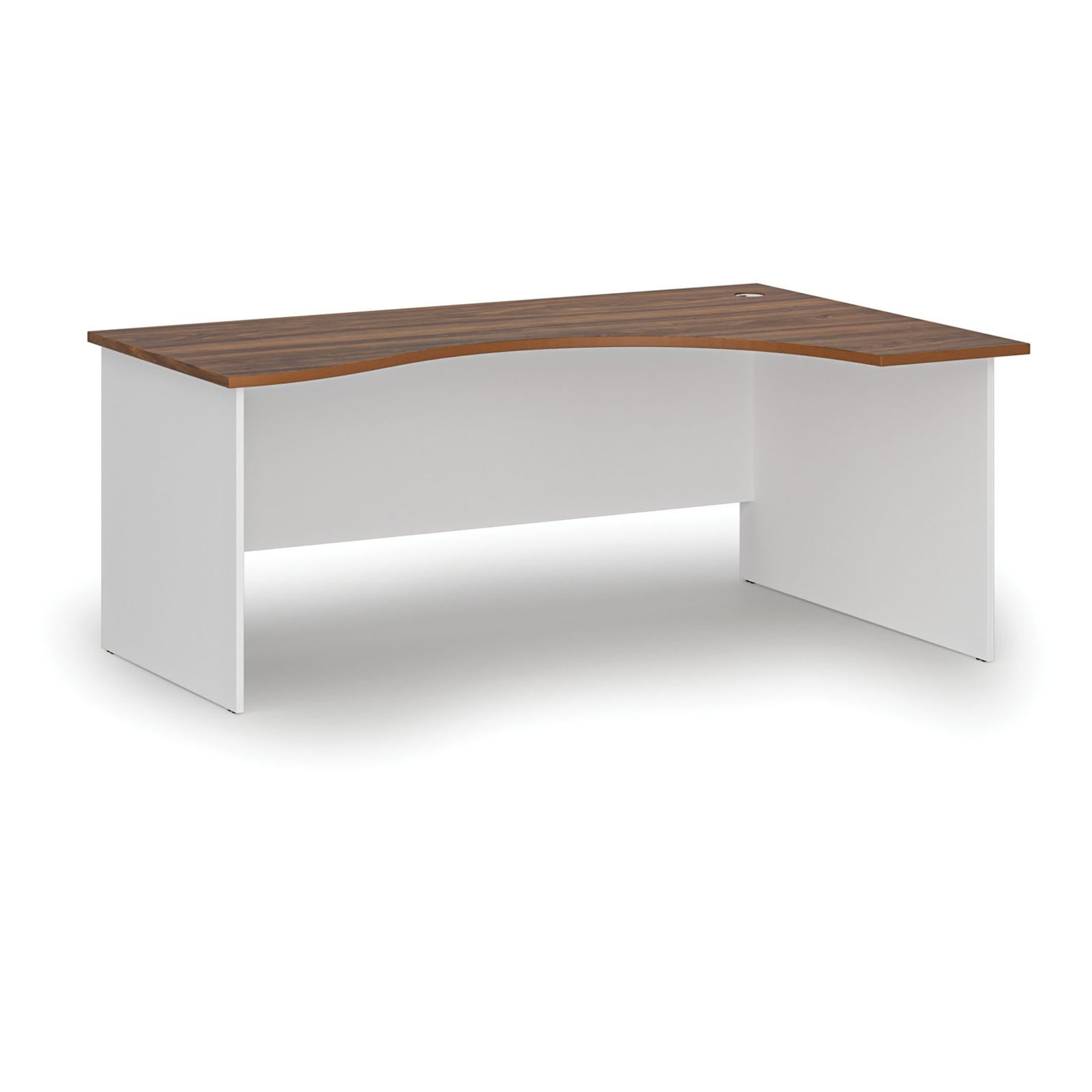 Ergonomický kancelářský psací stůl PRIMO WHITE, 180x120 cm, pravý, bílá/ořech