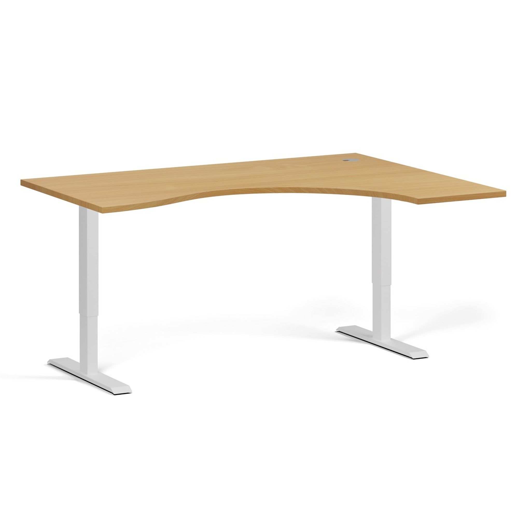 Ergonomický výškově nastavitelný stůl, 160x120 cm, 1 motor, L/P, bílá podnož, buk