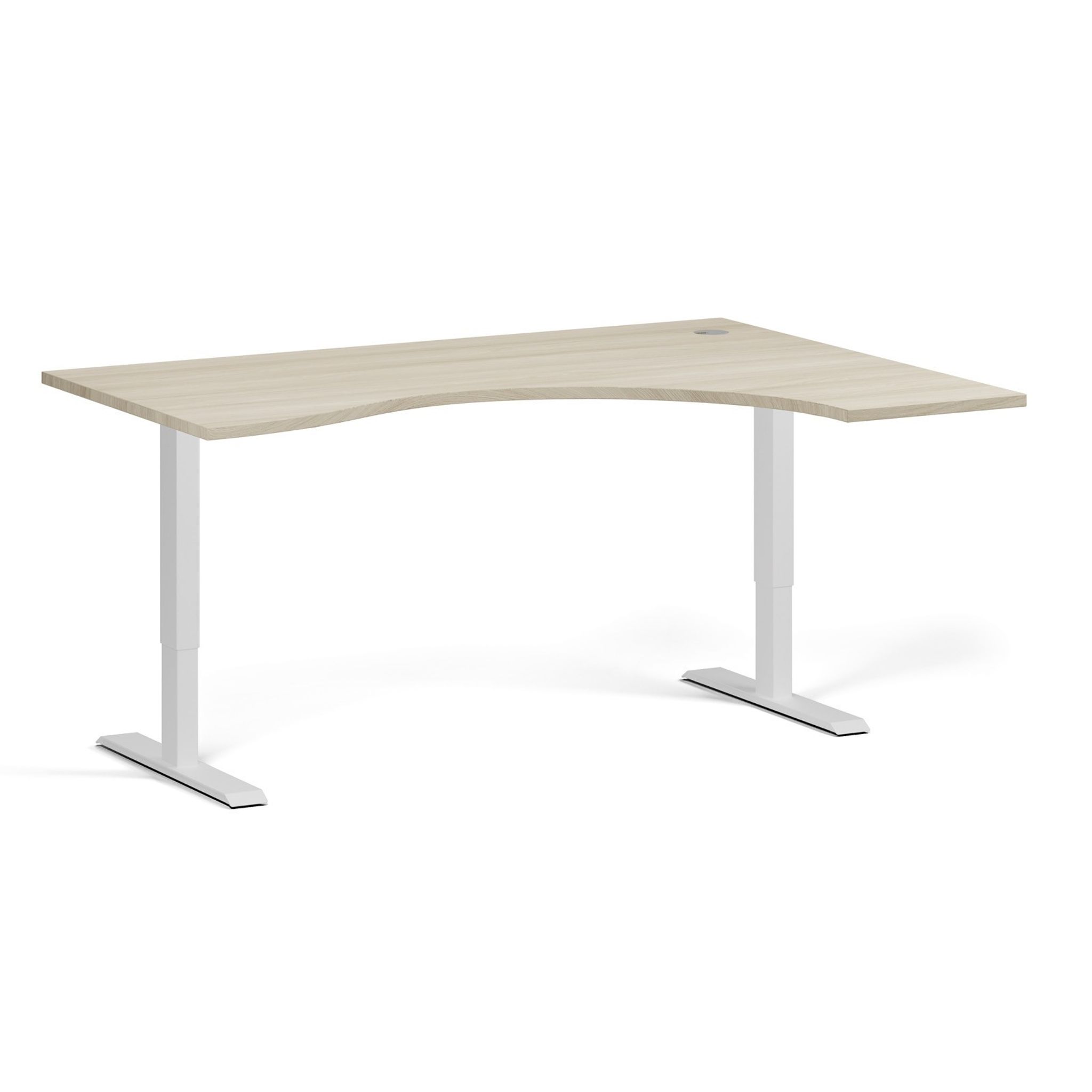 Ergonomický výškově nastavitelný stůl, 160x120 cm, 1 motor, L/P, bílá podnož, dub přírodní