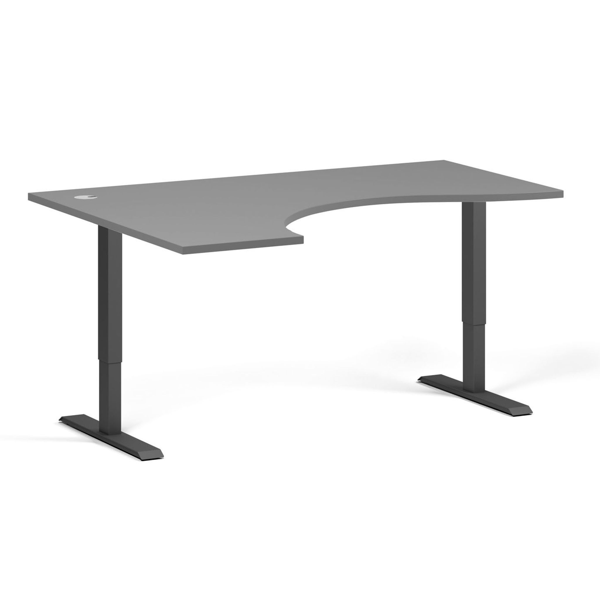 Ergonomický výškově nastavitelný stůl, 160x120 cm, 1 motor, L/P, černá podnož, grafit