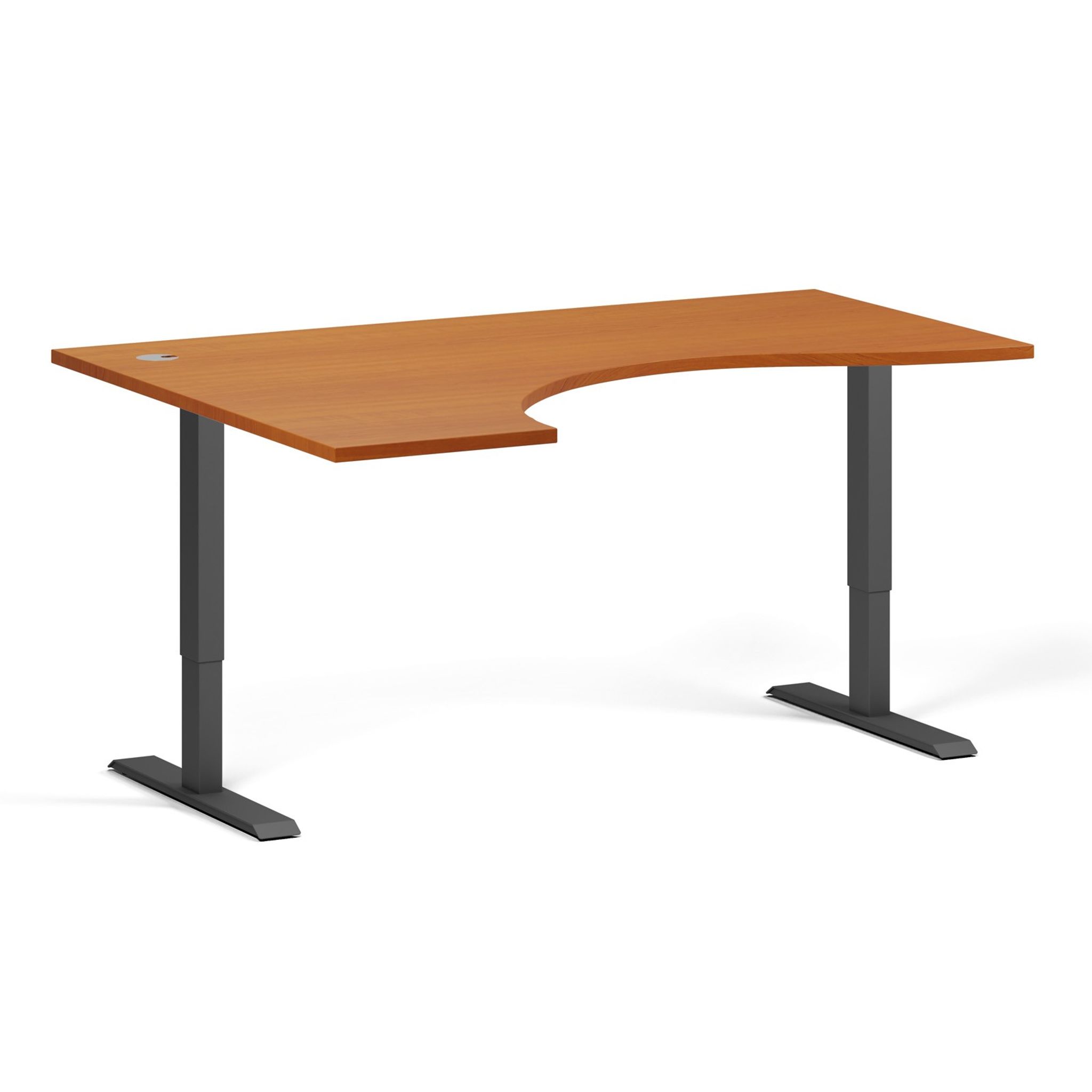 Ergonomický výškově nastavitelný stůl, 160x120 cm, 1 motor, L/P, černá podnož, třešeň