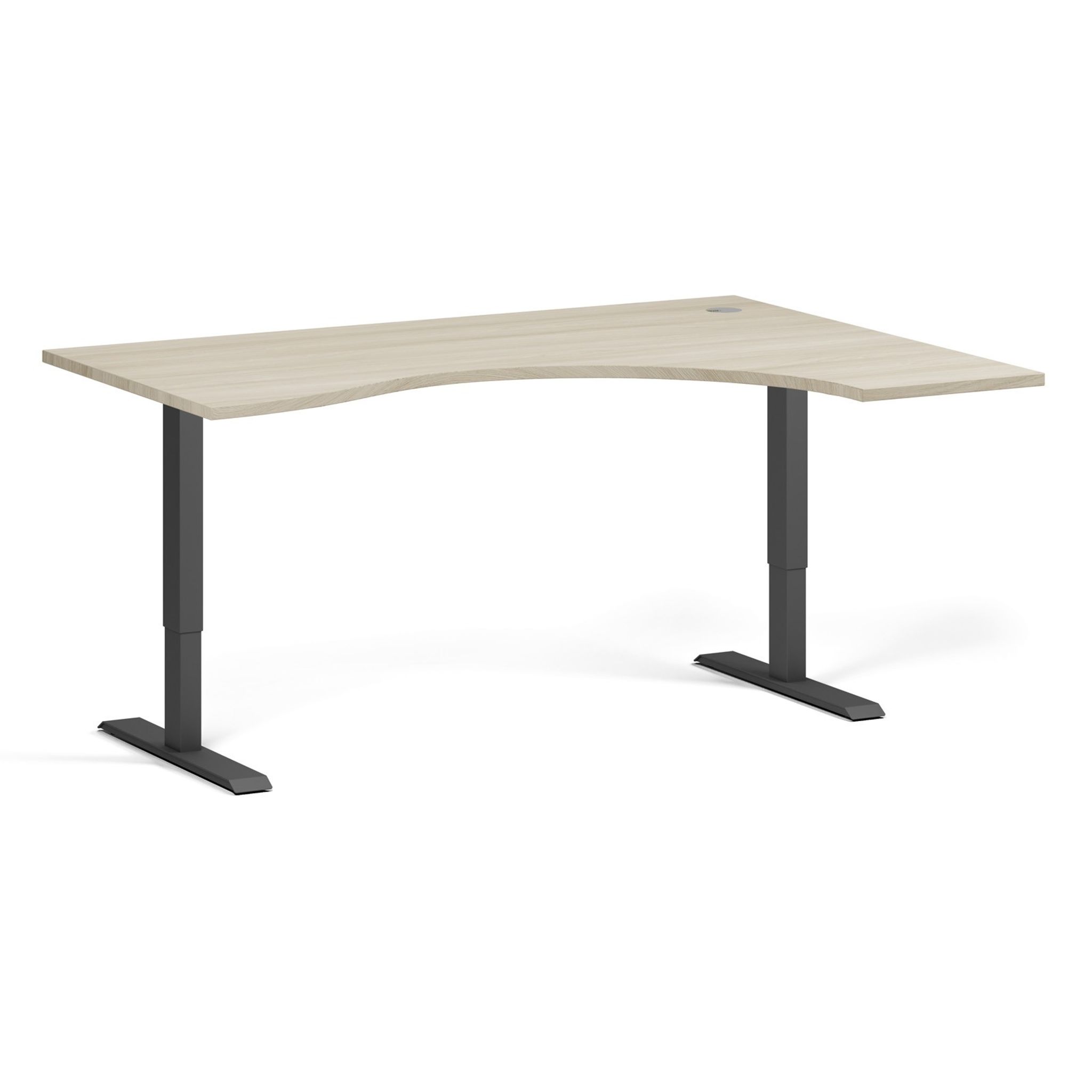 Ergonomický výškově nastavitelný stůl. 160x120 cm, 2 motory, L/P, černá podnož, dub přírodní