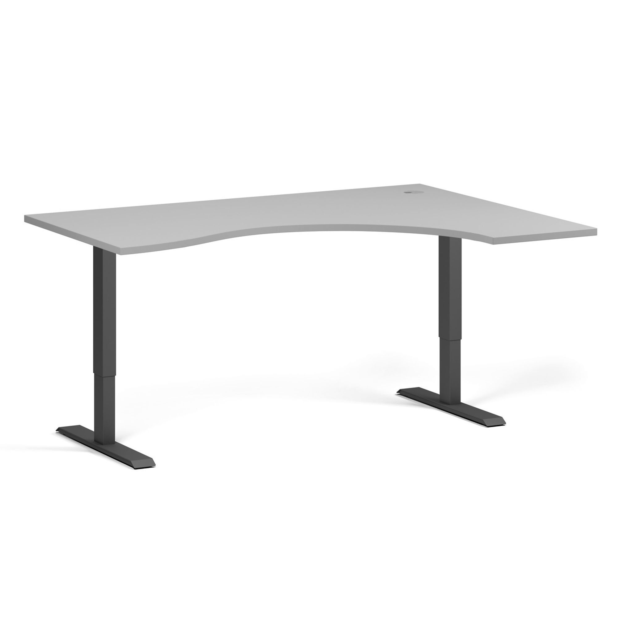 Ergonomický výškově nastavitelný stůl. 160x120 cm, 2 motory, L/P, černá podnož, šedá