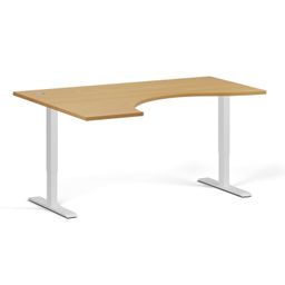 Ergonomický výškově nastavitelný stůl. 160x120 cm, 2 motory, levý, bílá podnož, buk