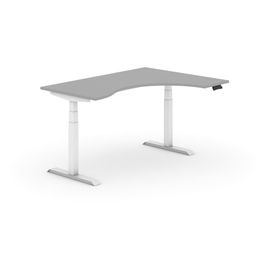 Ergonomický výškově nastavitelný stůl, 160x120 cm, pravý, bílá podnož, šedá
