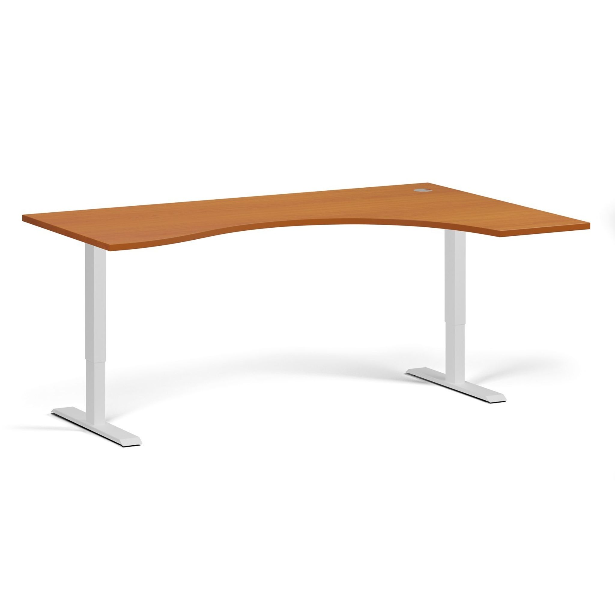 Ergonomický výškově nastavitelný stůl, 180x120 cm, 1 motor, L/P, bílá podnož, třešeň