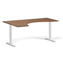 Ergonomický výškově nastavitelný stůl. 180x120 cm, 2 motory, L/P, bílá podnož, ořech