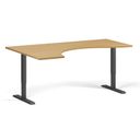Ergonomický výškově nastavitelný stůl. 180x120 cm, 2 motory, L/P, černá podnož, buk
