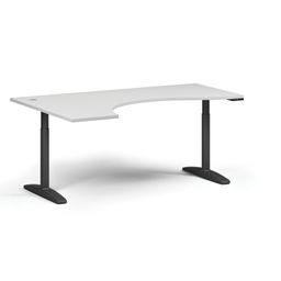 Ergonomický výškově nastavitelný stůl OBOL, 180x120 cm, 2 motory, levý, černá zaoblená podnož, bílá