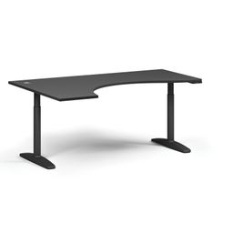 Ergonomický výškově nastavitelný stůl OBOL, 180x120 cm, 2 motory, levý, černá zaoblená podnož, grafit