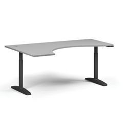 Ergonomický výškově nastavitelný stůl OBOL, 180x120 cm, 2 motory, levý, černá zaoblená podnož, šedá