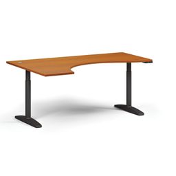 Ergonomický výškově nastavitelný stůl OBOL, 180x120 cm, 2 motory, levý, černá zaoblená podnož, třešeň