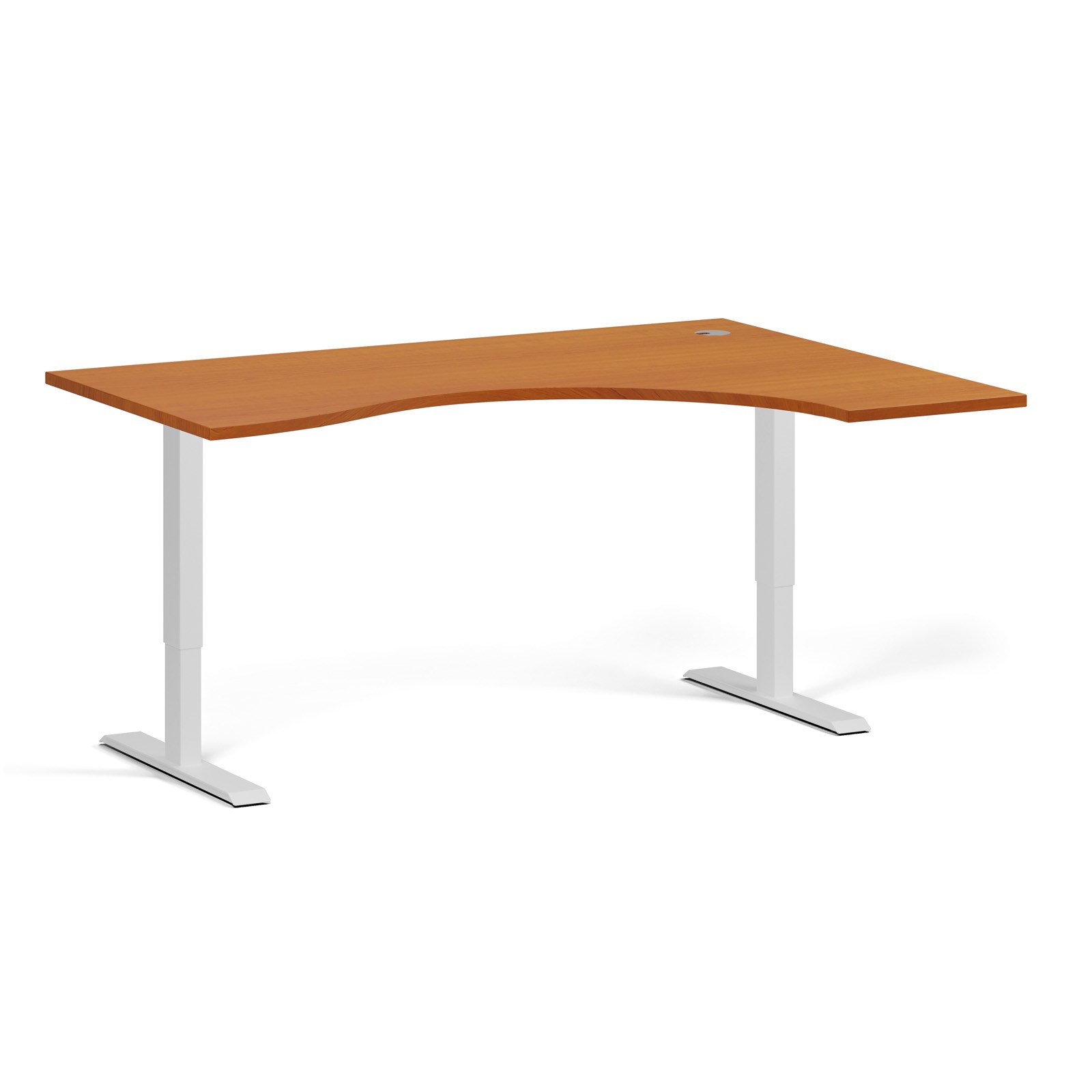 Fotografia produktu: Ergonomický výškovo nastaviteľný stôl, 160x120 cm, 2 motory, L/P, biela podnož, čerešňa